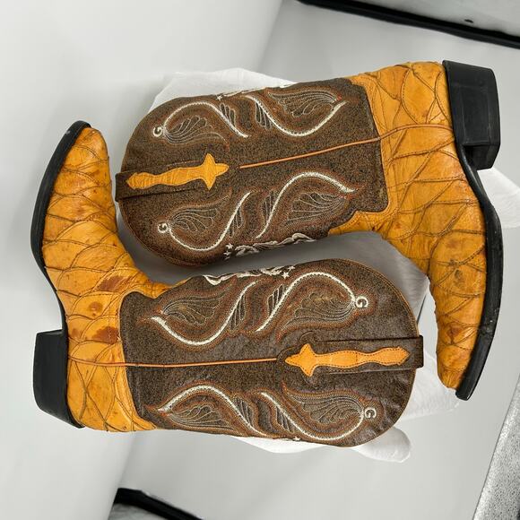 VTG 90s y2k men\'s exotic gator‎ patch 1901 El General tall leather western boots main image 7
